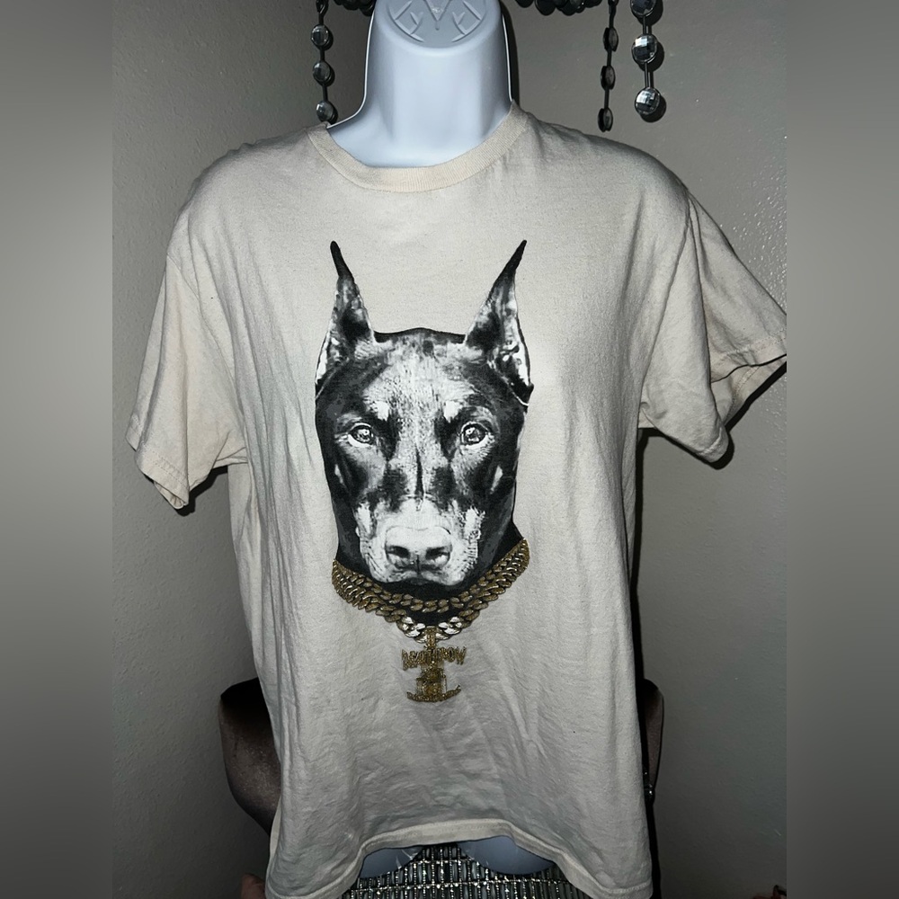 Death Row Records Doberman Chain Dog Tee in Cream Preowned Medium
